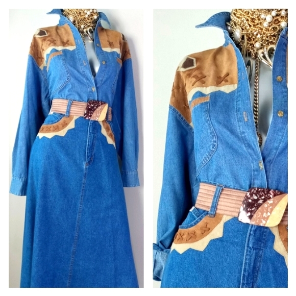 "WESTERN CHIC" VintAge Denim Two-PiEcE Skirt Set - Picture 3 of 15